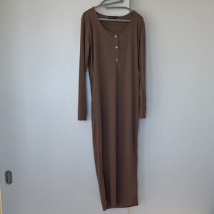 Brown Long Sleeve Bodycon Dress